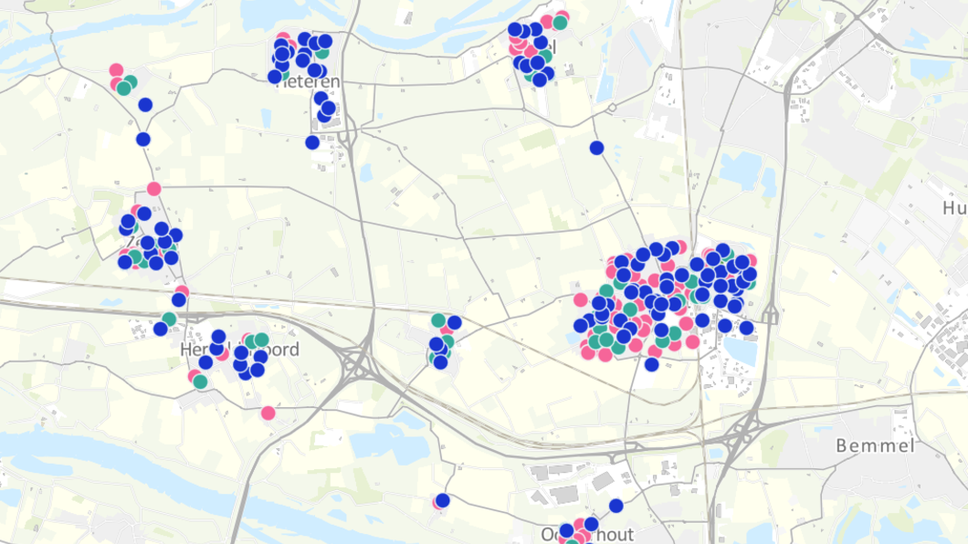 Kaart van laadpalen in de gemeente.