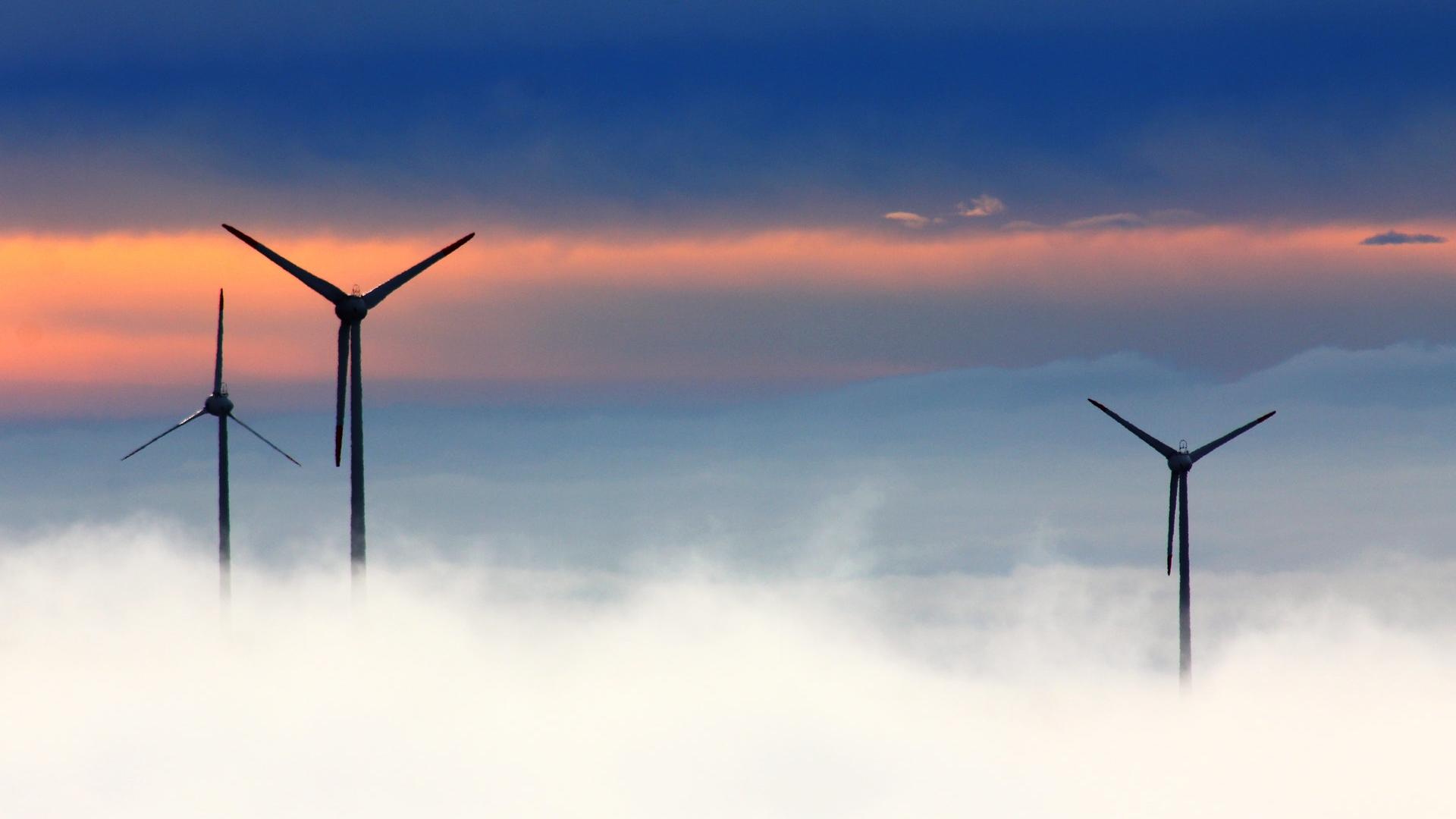 Windmolens in de mist